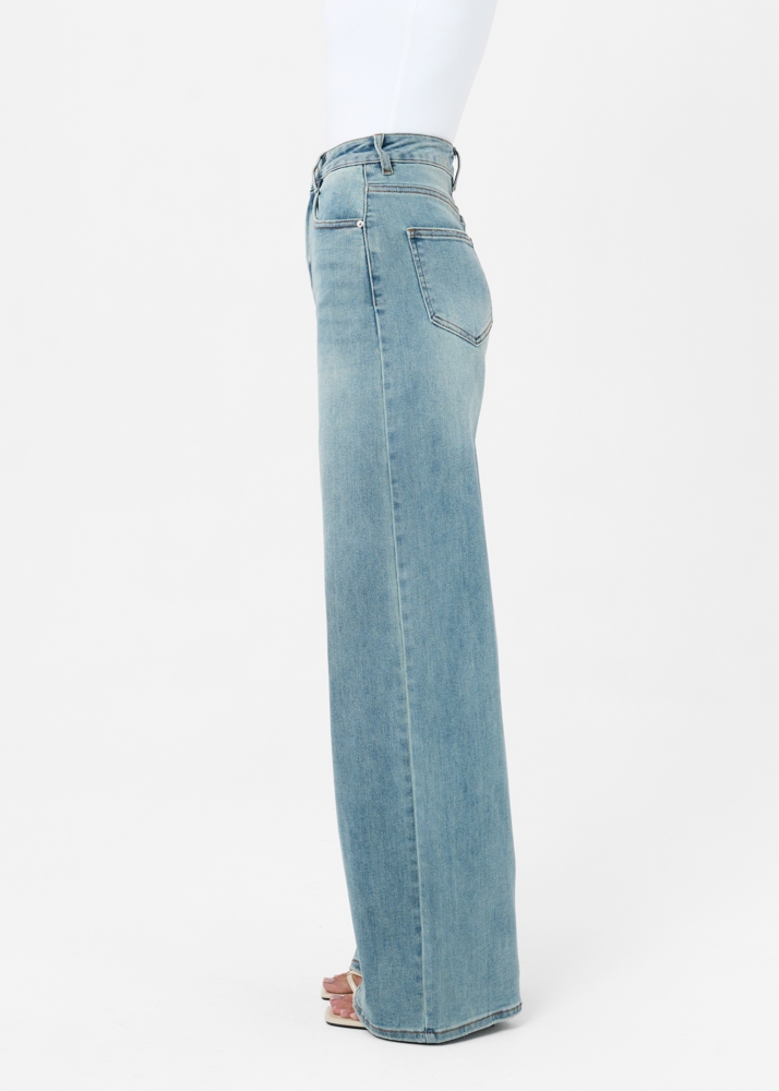 Wide leg stretch jeans smokey blauw