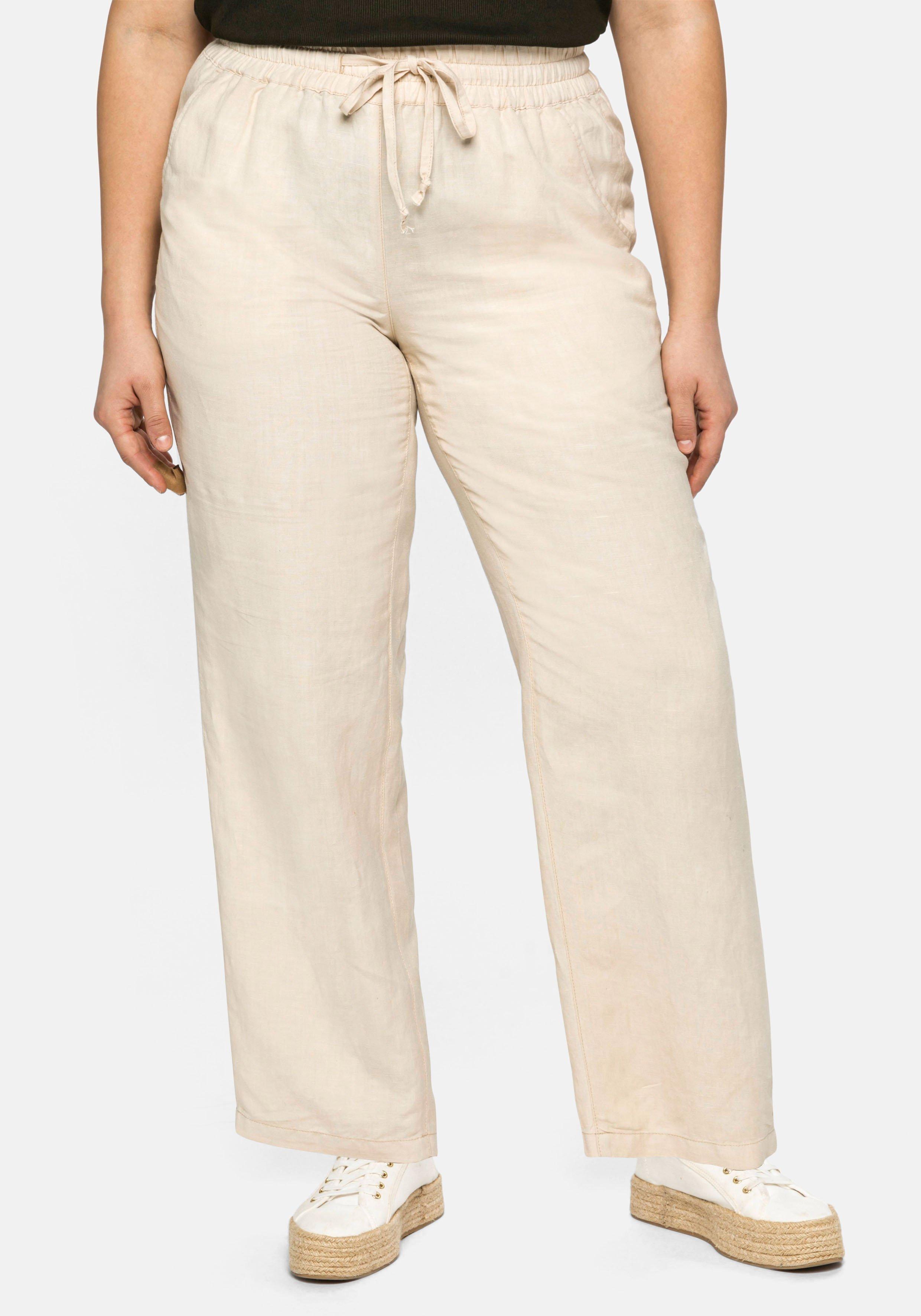 Leinenhose mit elastischem Bund und Bindeband