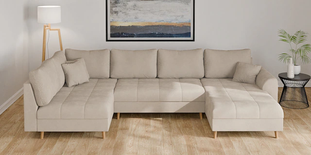 Home affaire Wohnlandschaft »CHARRE U-Form mit Ottomane, Masse B/T/H: 310/161/81 cm« feine Steppung, lose Rücken- und Zierkissen, auch in Cord und Bouclé