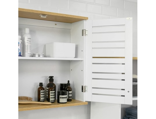 SOBUY - Bzr42-w meuble haut de salle de bain avec 2 portes placard c...