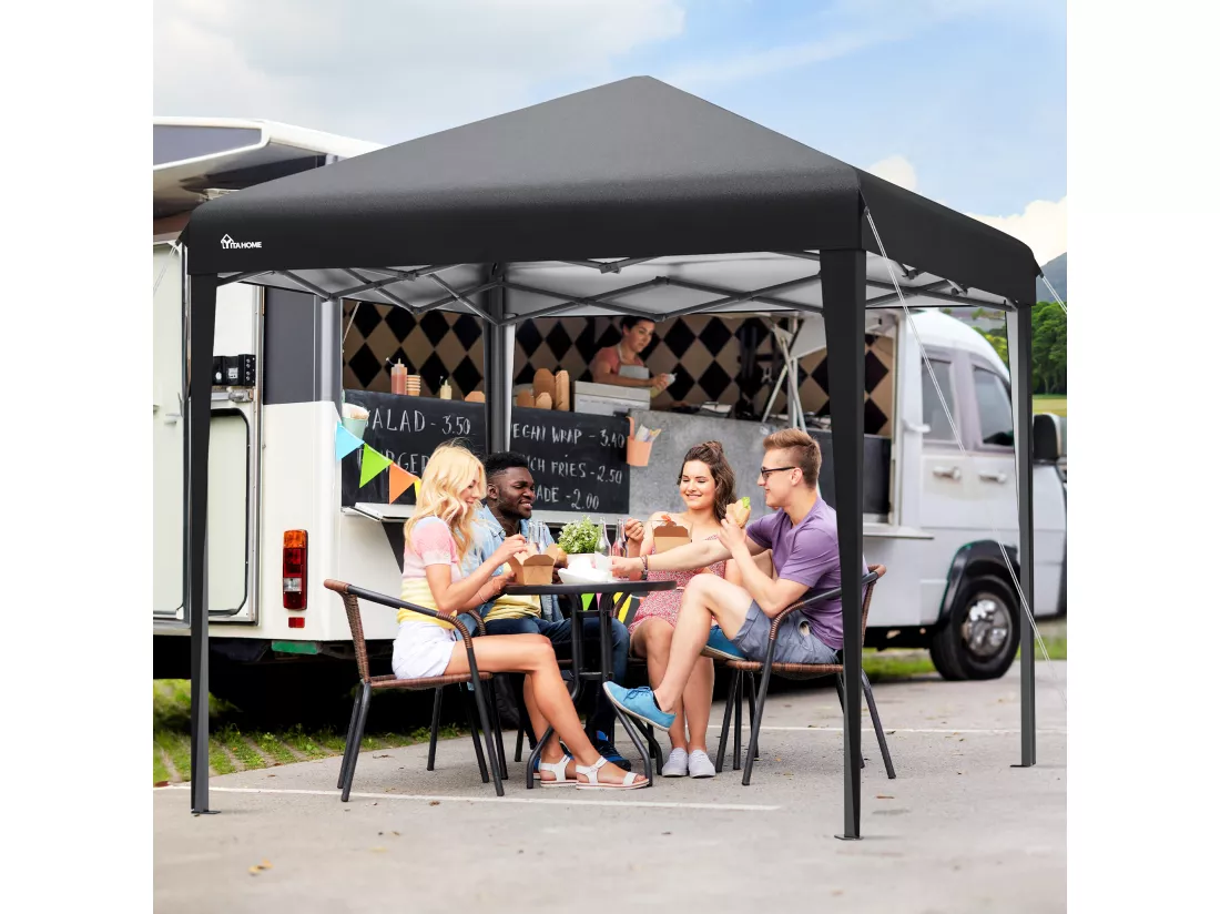 YITAHOME Tonnelle de Jardin - 3x3m - Pliable - Imperméable - Extérieur - Anti-UV - Noir - pour Camping/Fête/Plage/Terrasse/Marchés