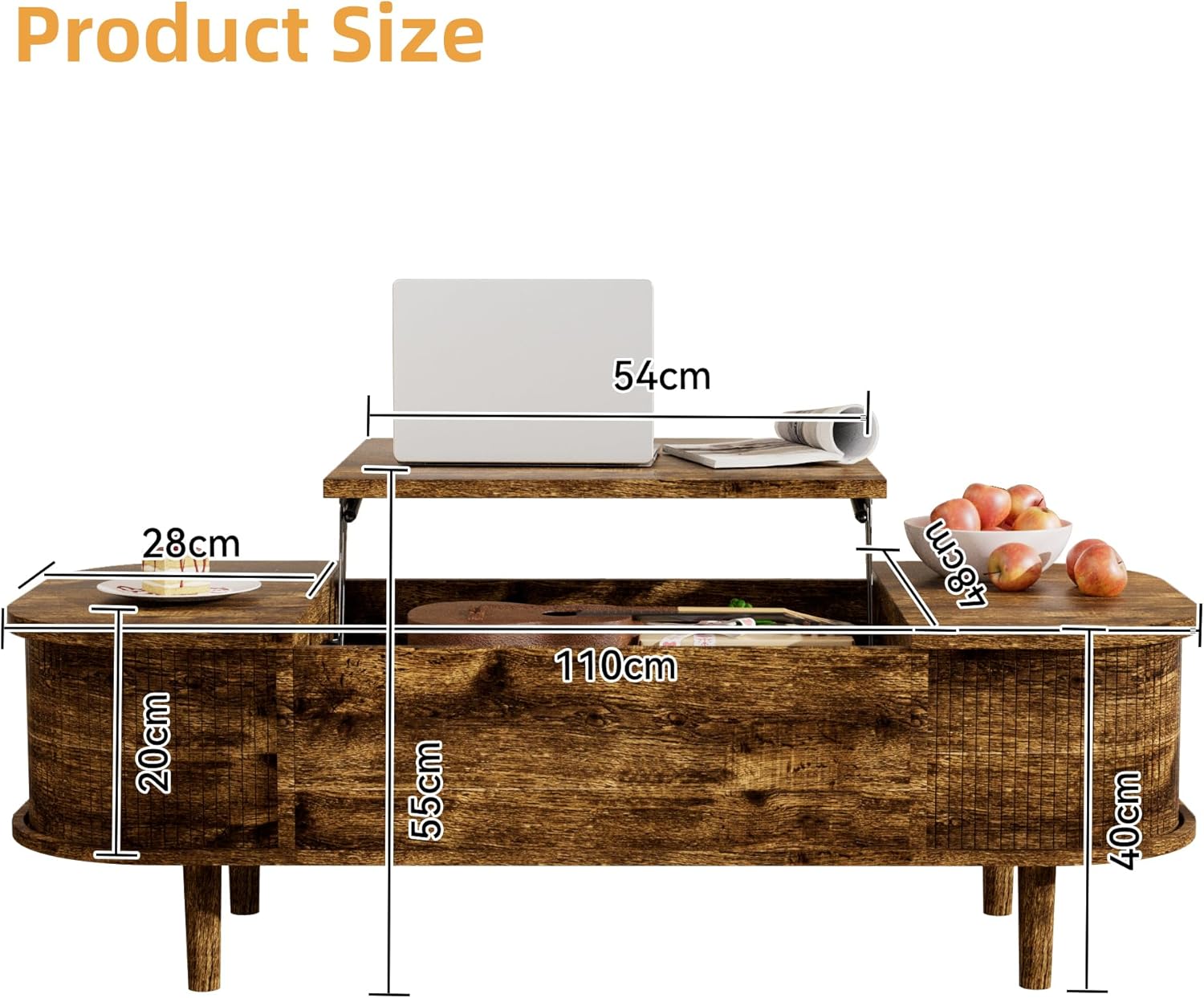 Couchtisch mit Hebeplatte – Moderner Holztisch mit Einzigartiger Textur & Verstecktem Stauraum, Kaffeetisch für Wohnzimmer, Schlafzimmer, Kleine Räume, Home Office
