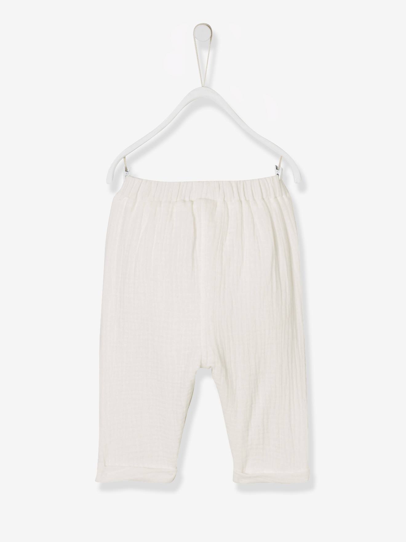 Calças harém lisas em chiffon de algodão verde claro