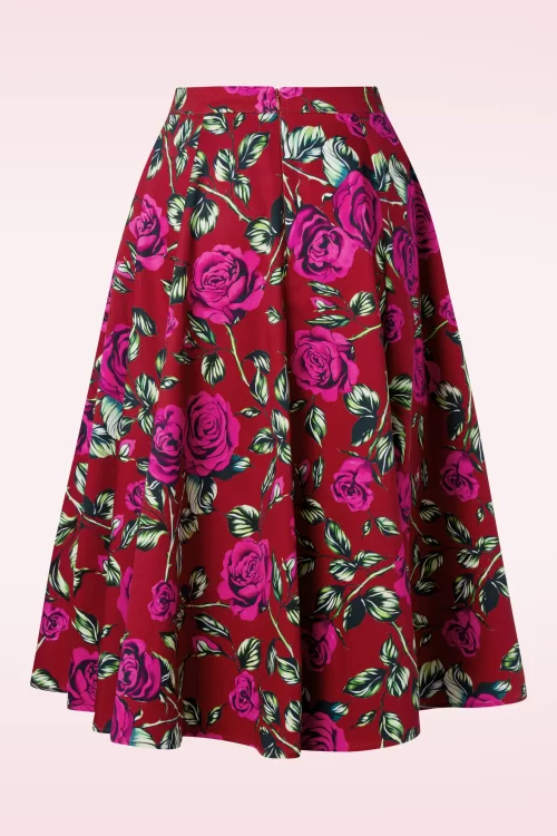 Hearts & Roses Rosie floral swing rok in rood en fuchsia
