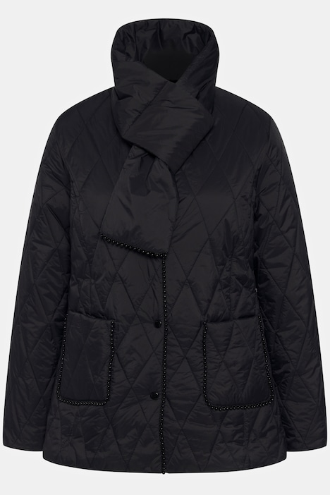 Steppjacke, Schal, Perlenbordüre, V-Ausschnitt