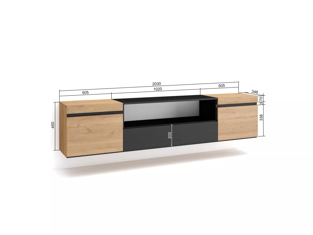 Meuble TV, Banc Télé, 200x45x35cm, Pour les TV jusqu'à 80