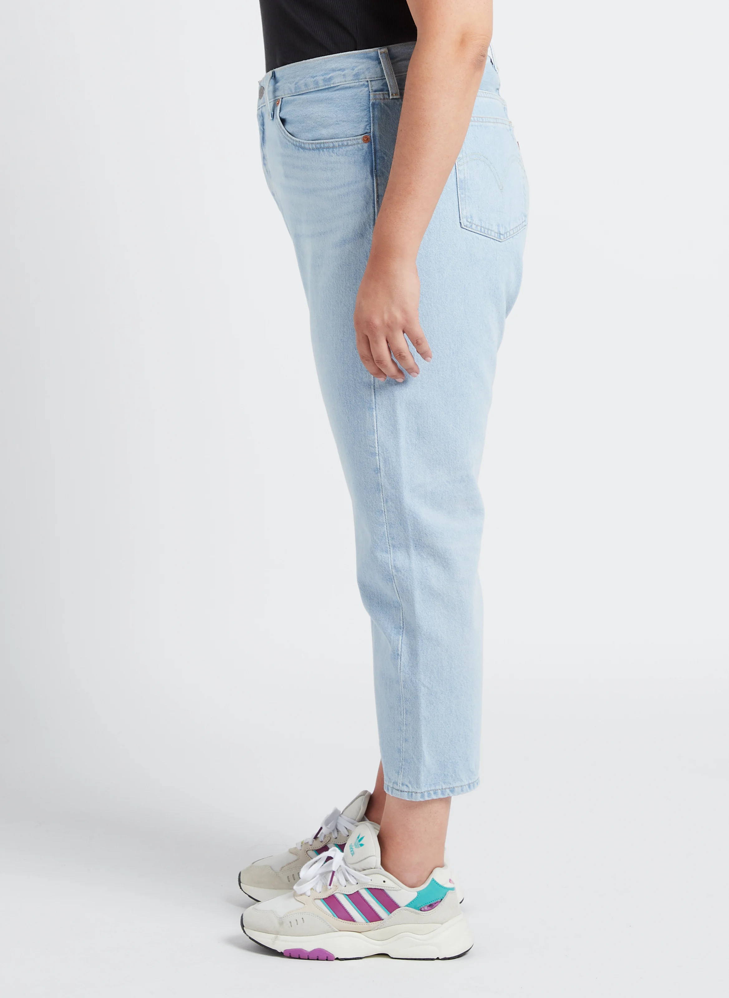 PL 501CROP - Jean droit taille haute en coton | Jean Délavé