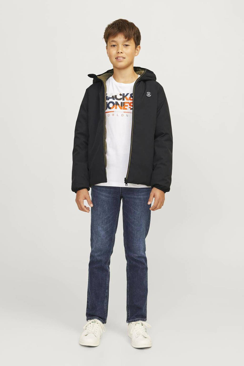 JACK & JONES reversible gewatteerde winterjas JPRBLUBROOK zwart