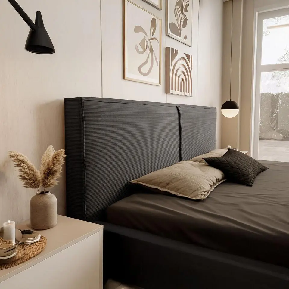 Meubella - Tweepersoonsbed Infinity - Zwart ribstof - 180x200 cm