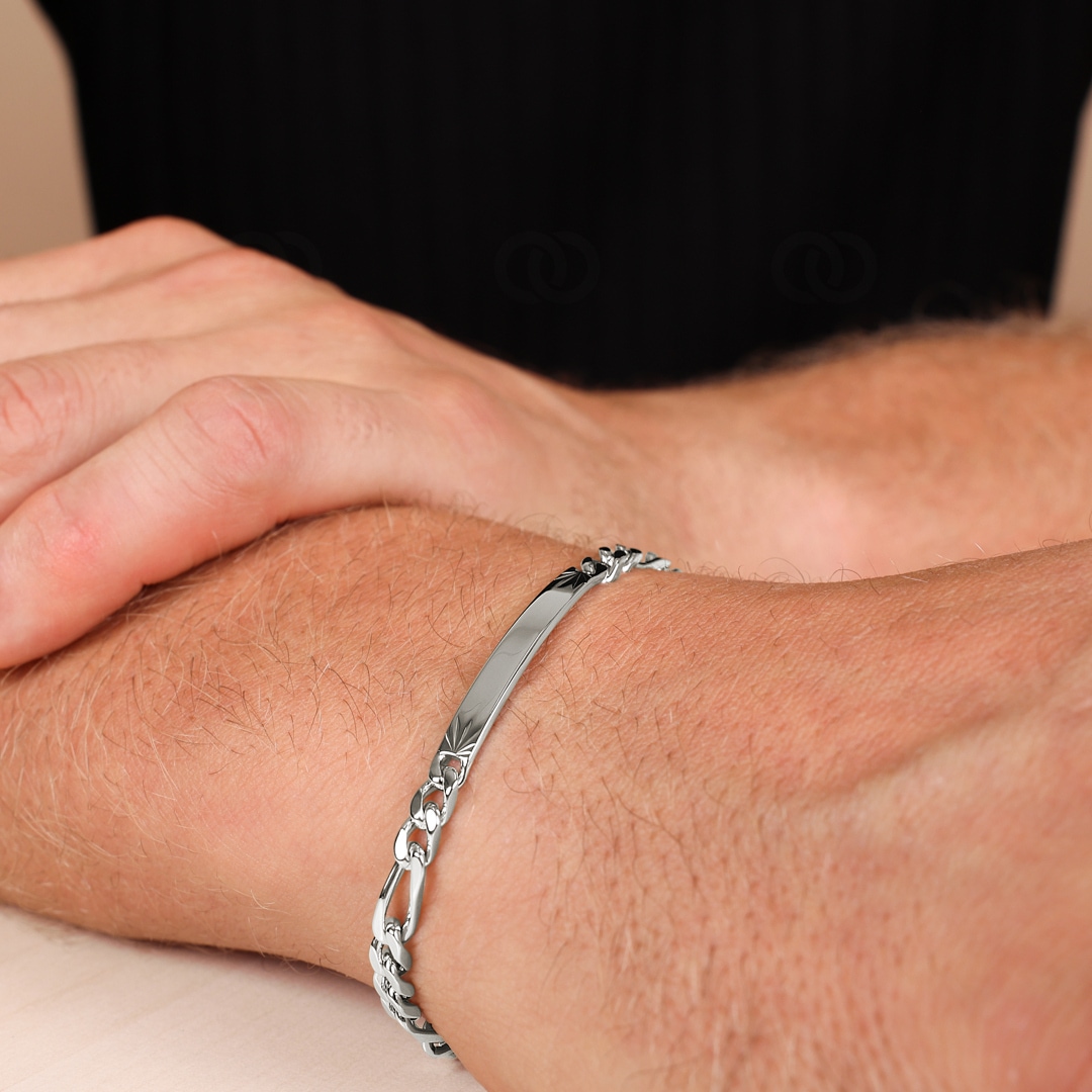 Gravurarmband Figaro 3+1 925 Silber rhodiniert 4.4mm
