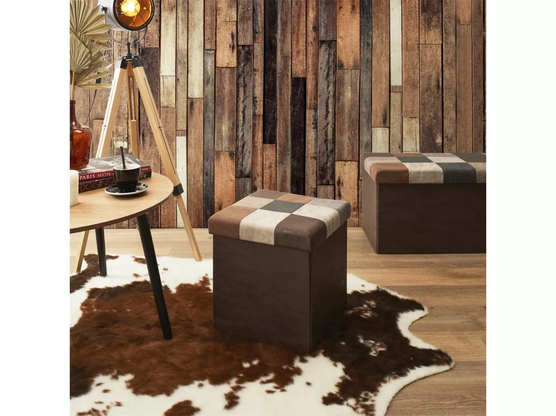Coffre Pouf Pliable Patchwork Pu M4