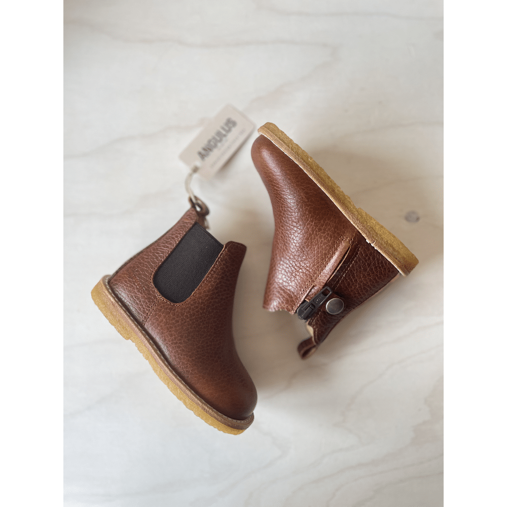 Angulus - Classic Chelsea Boot Elastic and Zipper - Medium Brown