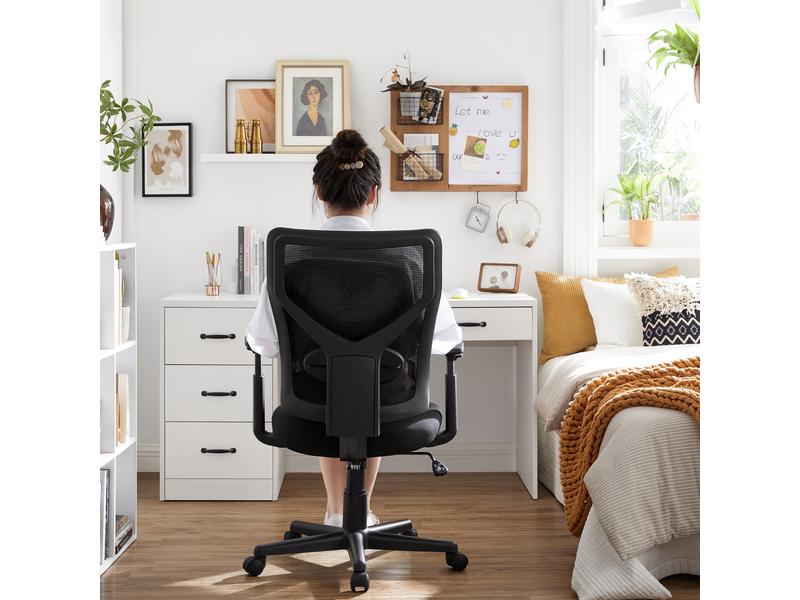 Songmics Bürostuhl mit Netzrücken und Armlehnen, Schwarz Bequemer und ergonomischer Schreibtischstuhl