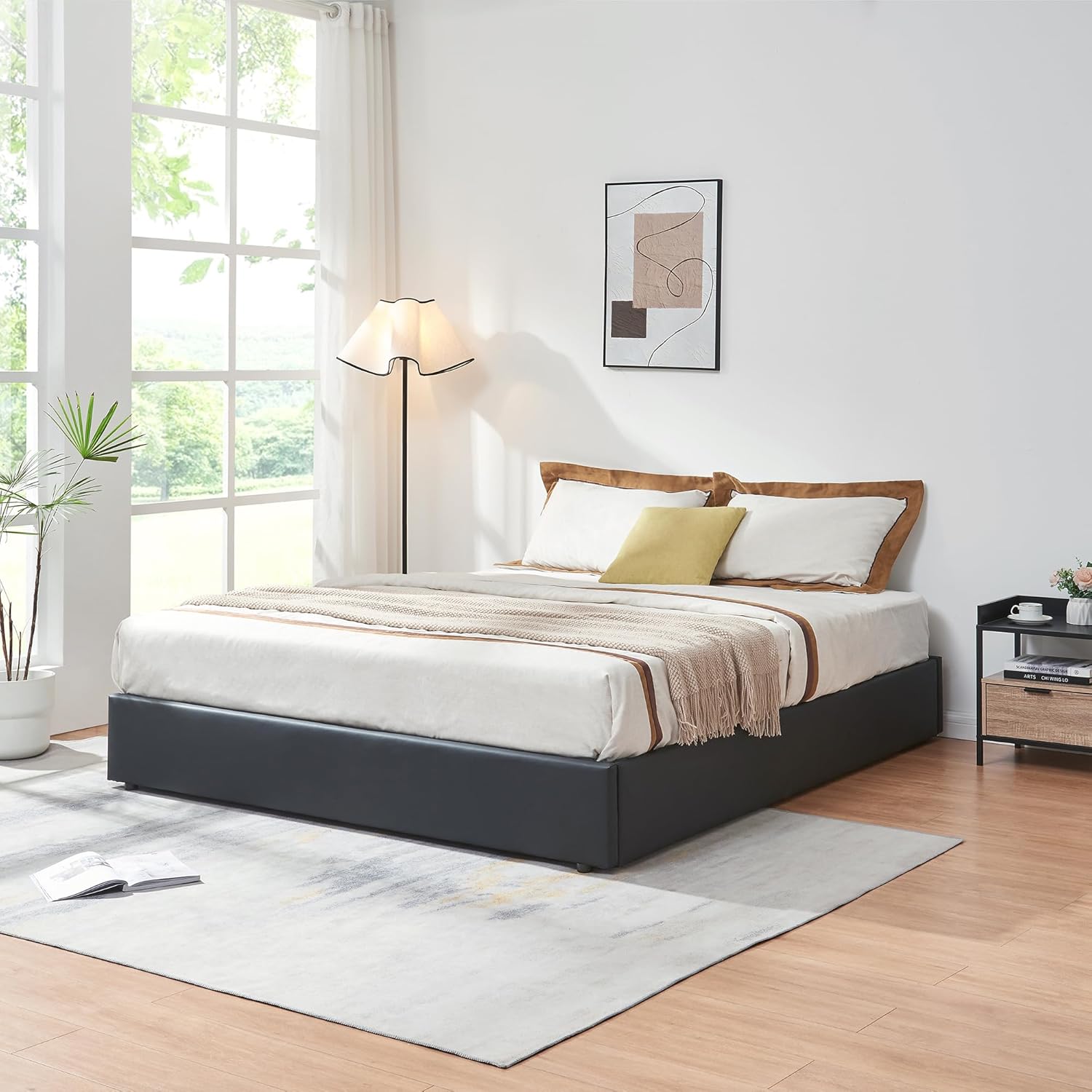 [en.casa] Polsterbett 180x200 cm NOLA mit Bettkasten Bettgestell und Lattenrost Bett mit Kunstlederbezug Doppelbett max. 500 kg Schwarz