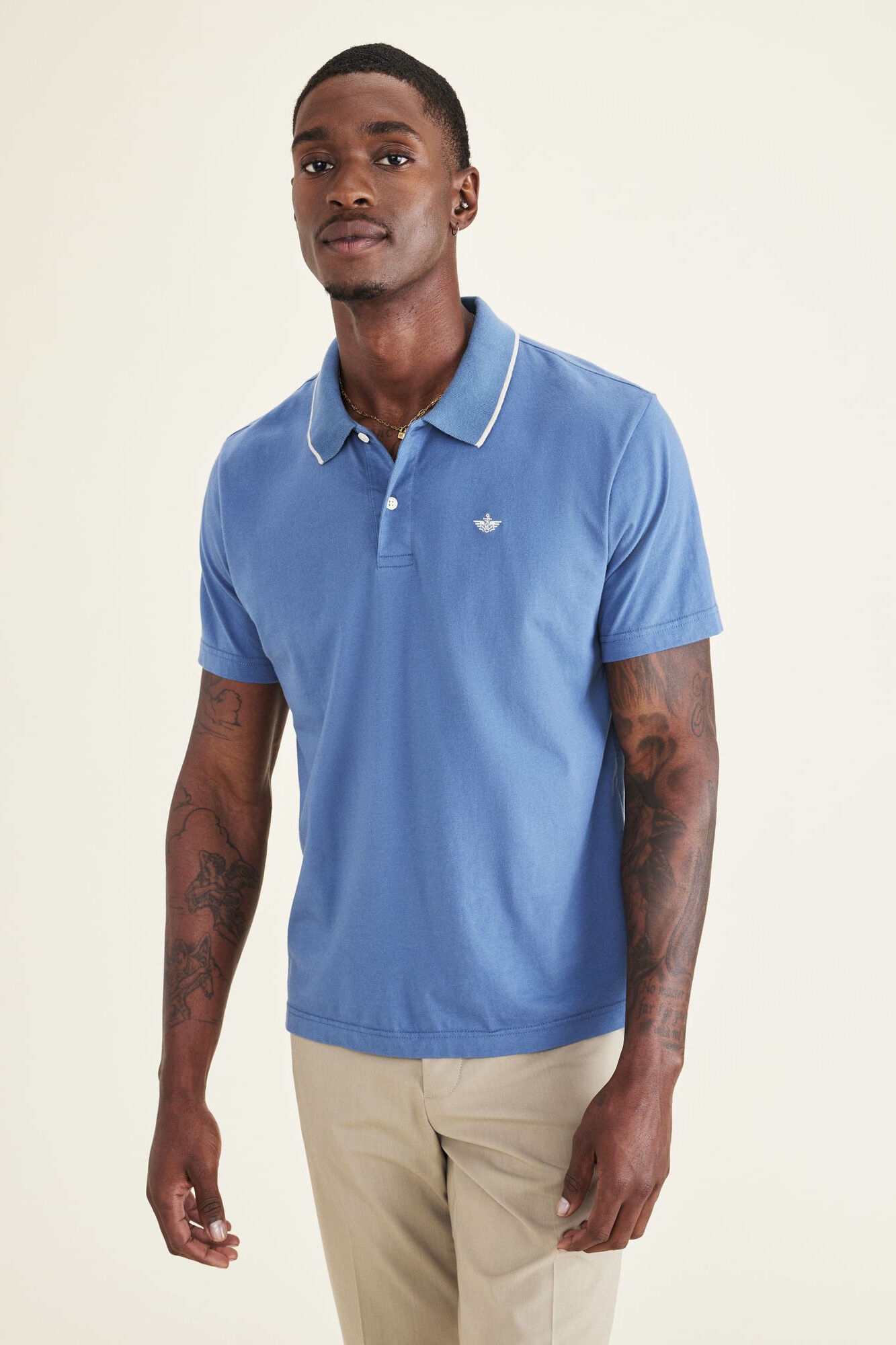 Camisa polo de malha de algodão - Azul