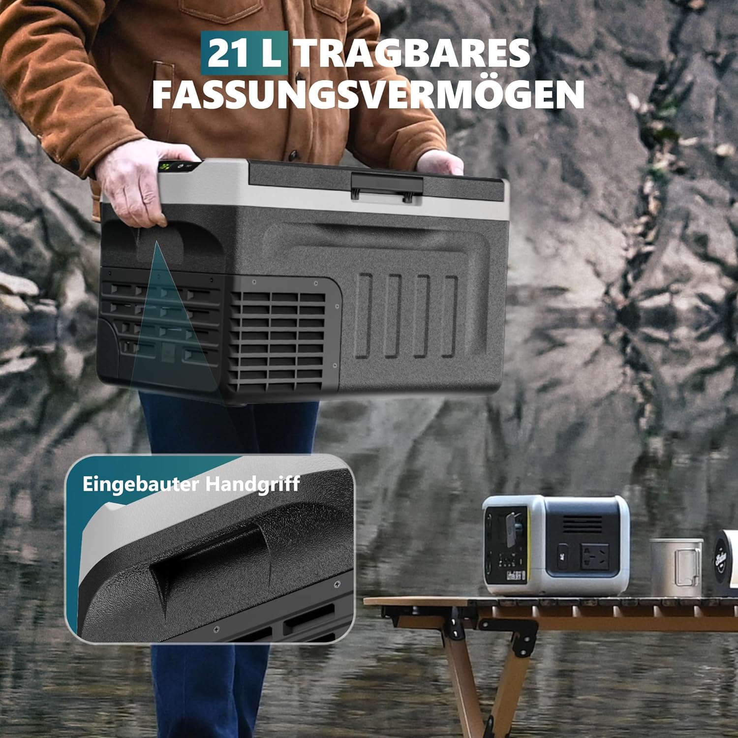 EUHOMY 21L Kompressor Kühlbox -20℃~20℃, 12V Auto-Kühlschrank, Tragbarer Gefrierschrank 12/24V DC 220-240V AC, mit APP-Steuerung für Camping, Reisen, LKW, Haus