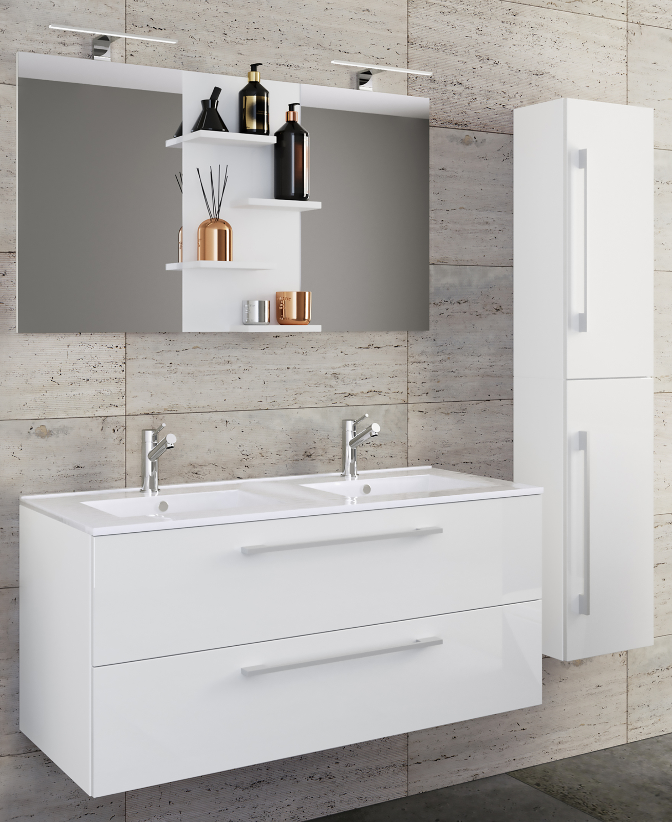 4-teiliges Badmöbel-Set BUDASI - weiß - Spiegel - 145 cm breit