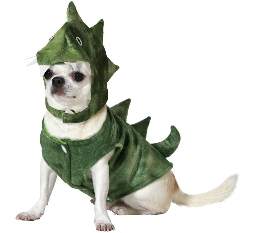 Fantasia de dinossauro verde Atosa para cães