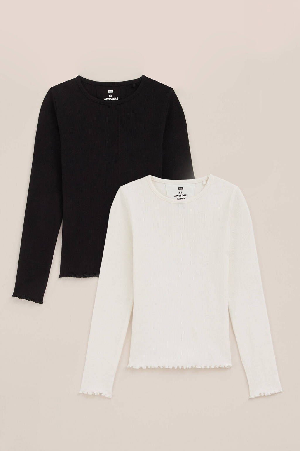 WE Fashion longsleeve - set van 2 zwart/wit