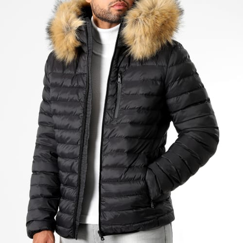 Doudoune Capuche Diamond Avec Fourrure Beige 0031 Noir