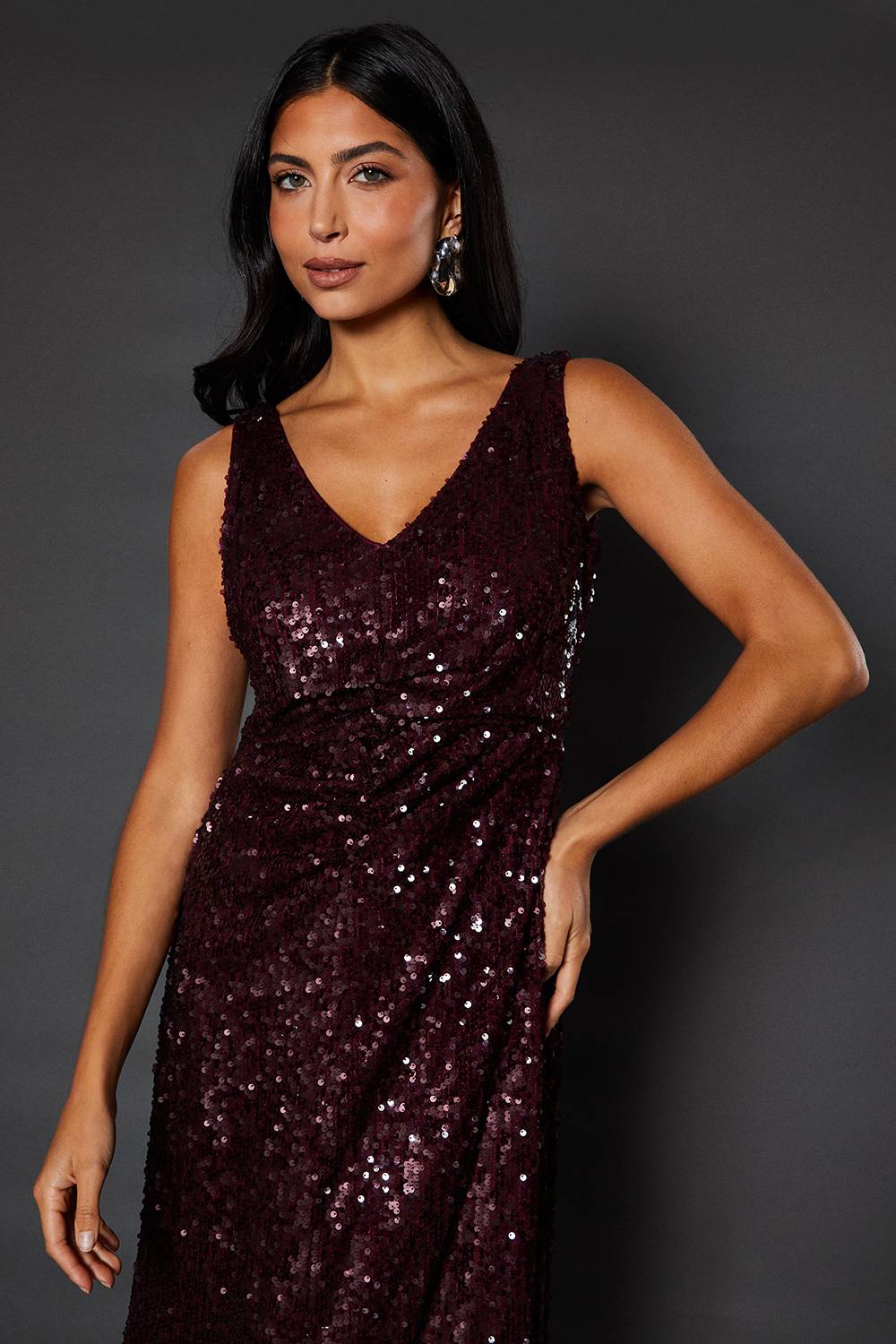 Wallis Robe Midaxi Froncée à Paillettes de Soirée