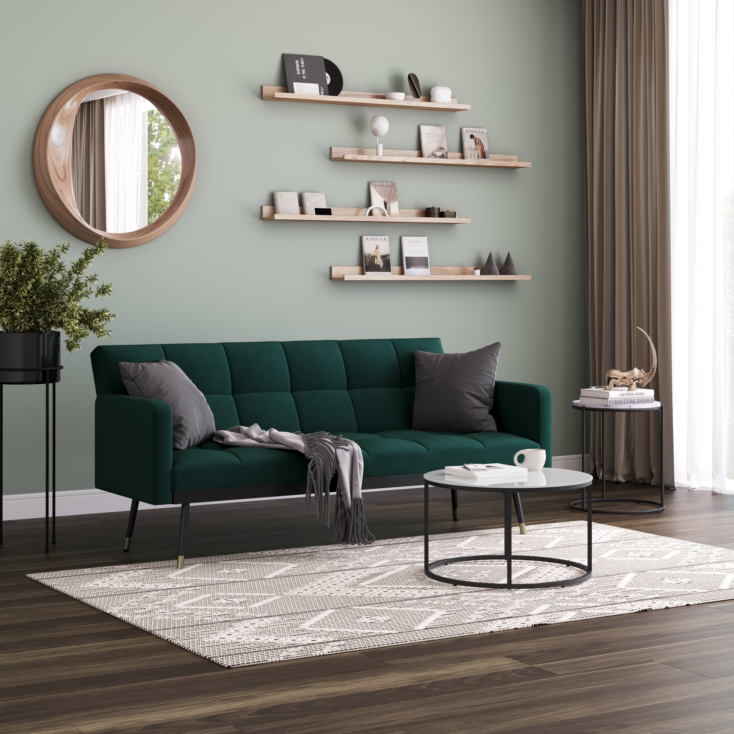 Schlafsofa Samt CALVIN dunkelgrün