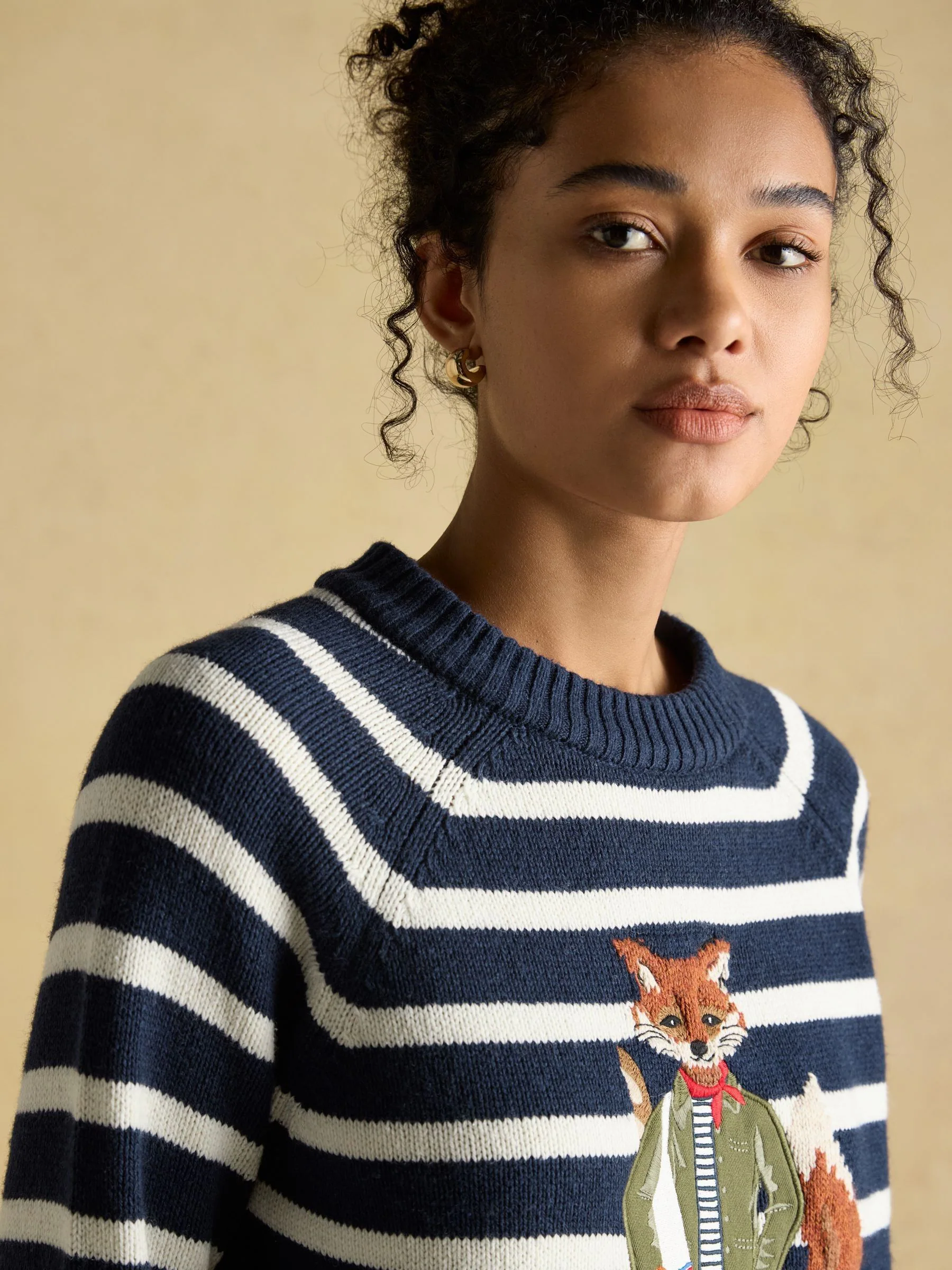 Navy Jonty Fox - Joules Intarsia Cotton-Rich Crew Neck Jumper