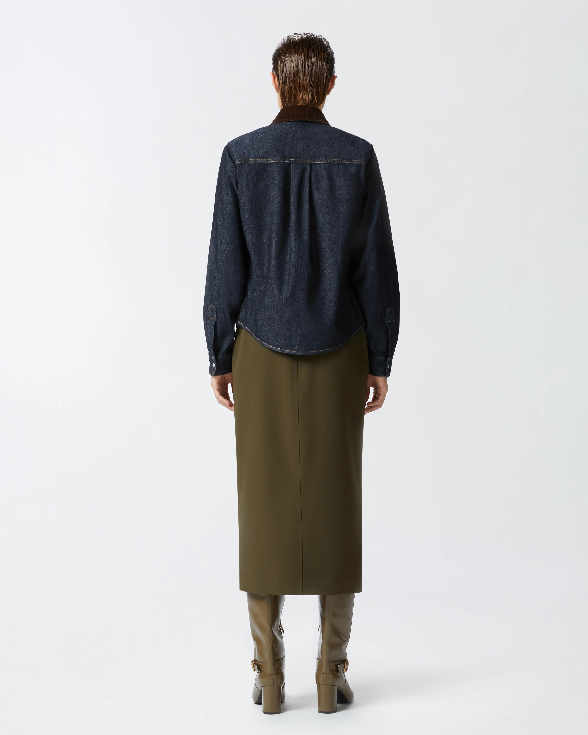 Chemise avec col en velours milleraies | Bleu