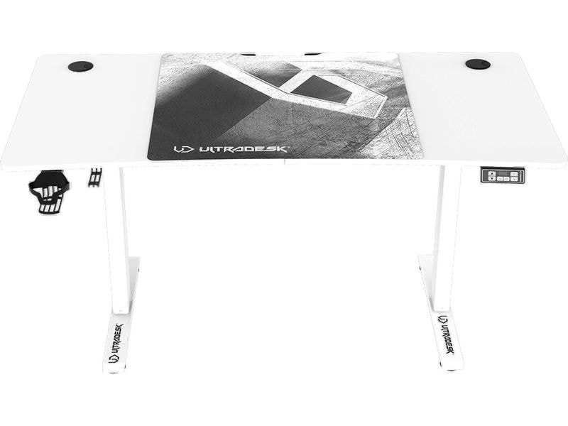 Ultradesk Gaming Tisch Level V2 Weiss Elektrisch höhenverstellbarer Gaming-Tisch für bis zu zwei Monitore
