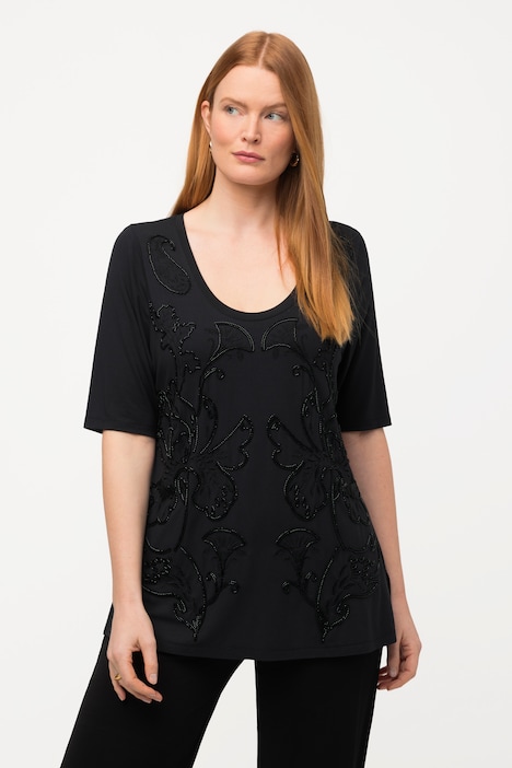 T-Shirt, Perlenstickerei, Rundhals, Halbarm