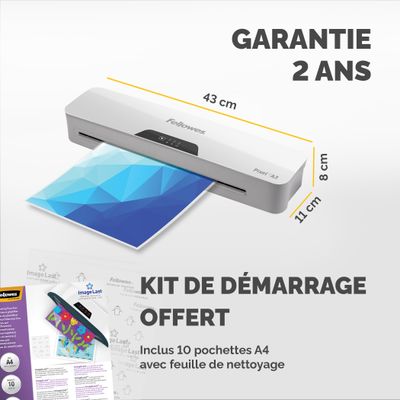 Fellowes Pixel - Plastifieuse A3 - de 80 à 125 microns, à chaud et à froid - anti-bourrage - temps de chauffe rapide