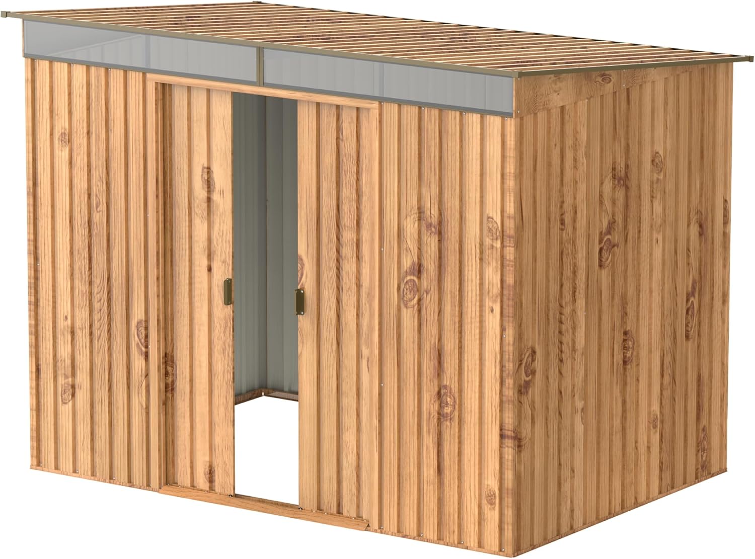 Duramax TOP Pent Roof Skylight 8 x 6 Metall gerätehaus, hergestellt aus verzinktem Stahl, verstärkte Dachkonstruktion, integriertes Oberlicht für Sonnenlicht, Geräteschuppen, Holzmaserung