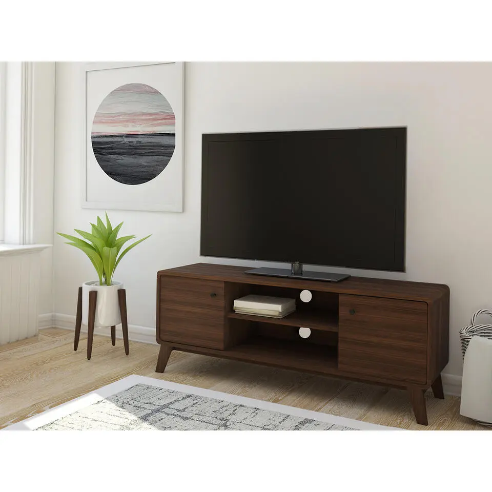 Cassie - TV-meubel met 2 deuren van walnotenhoutspaanplaat