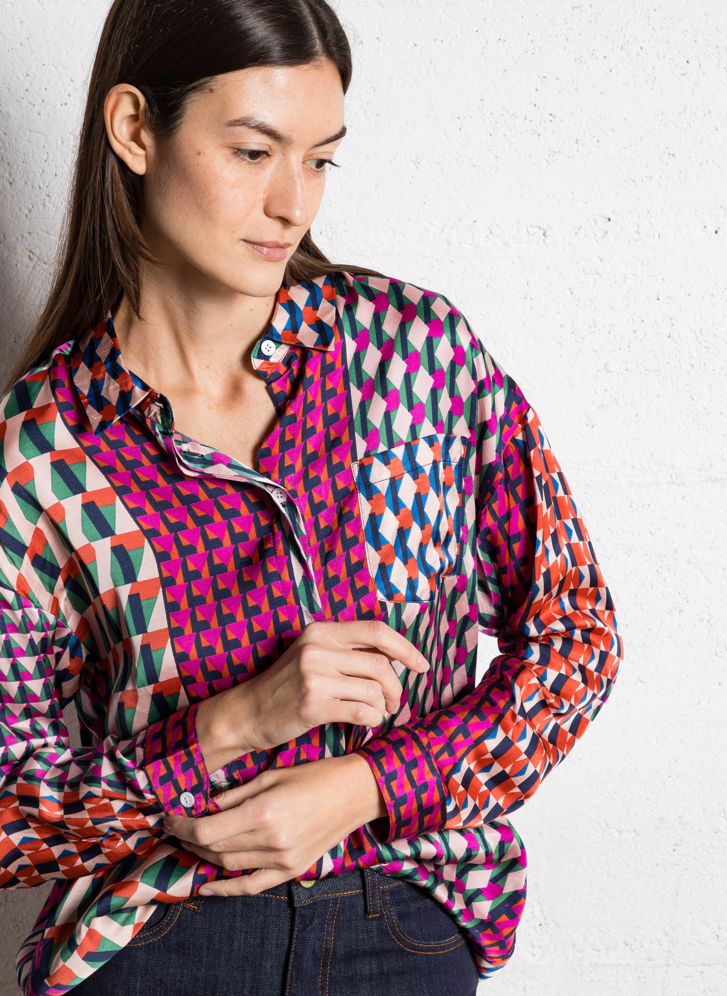 CHANICE - Chemise satinée ample à motif | Multicolore