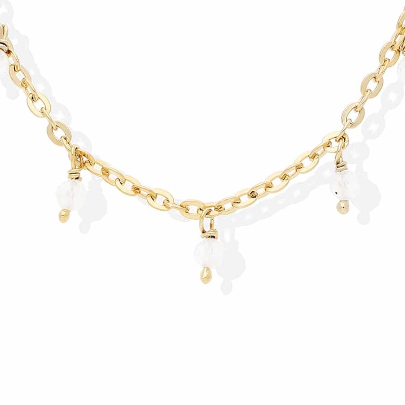 Collier Argent Doré Petites Gouttes Perles Pierre De Lune Blanche