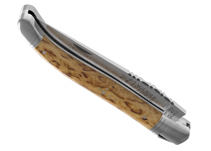Couteau Laguiole avec un manche en bois de bouleau et 2 mitres en acier inoxydable