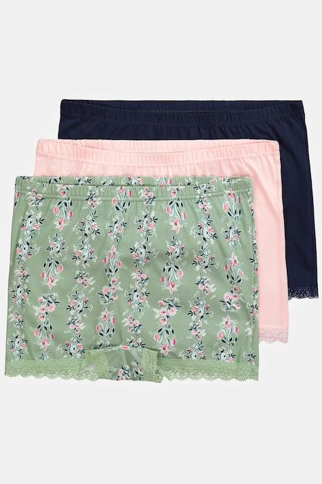 Pantys, 3er-Pack, Spitzensaum, gemustert/einfarbig