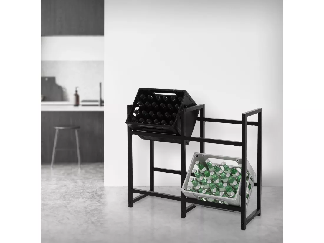 Étagère de rangement pour 4 caisses de boissons 91x31x75,5cm en acier anthracite