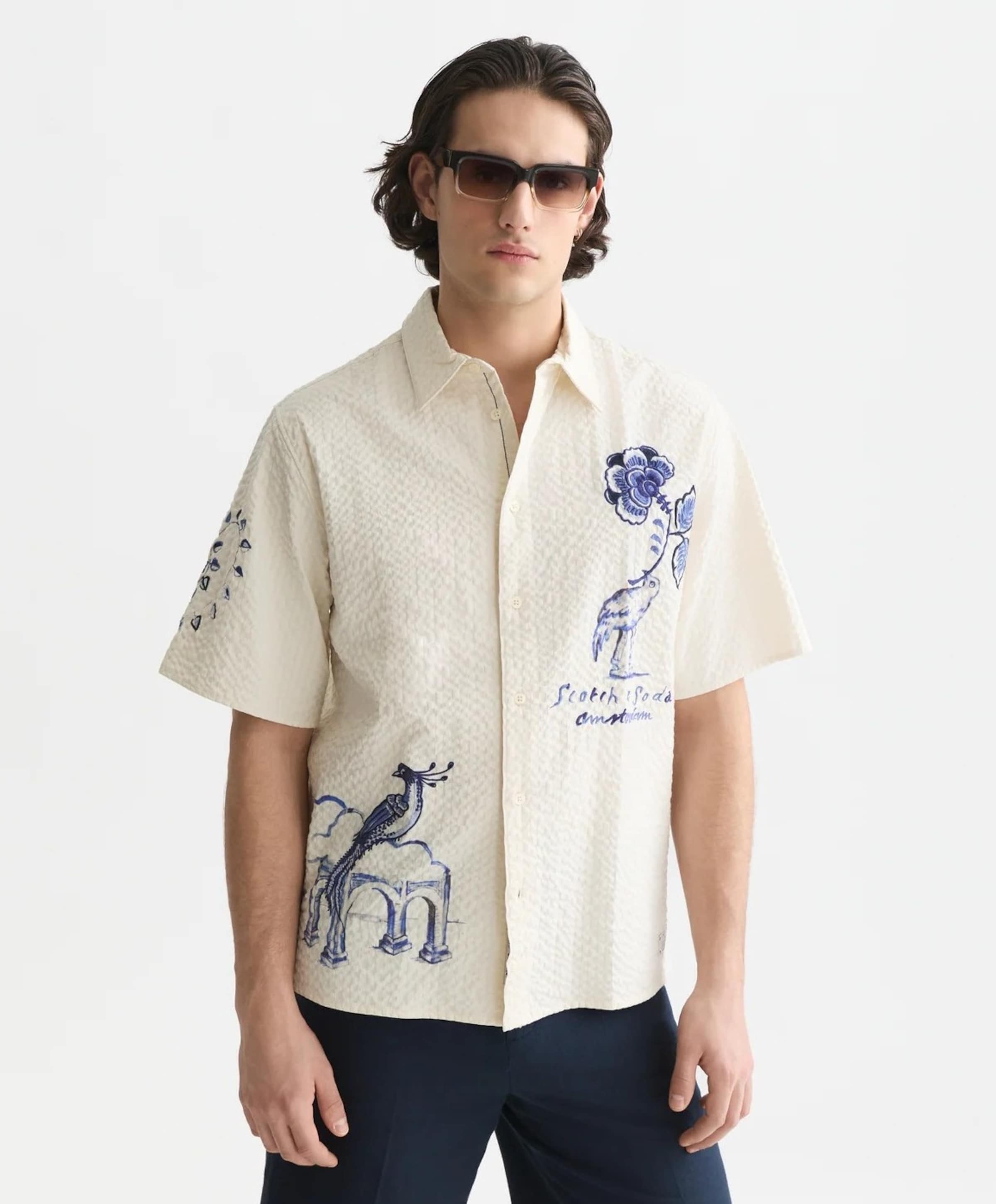 Scotch & Soda Heren overhemd korte mouw beige