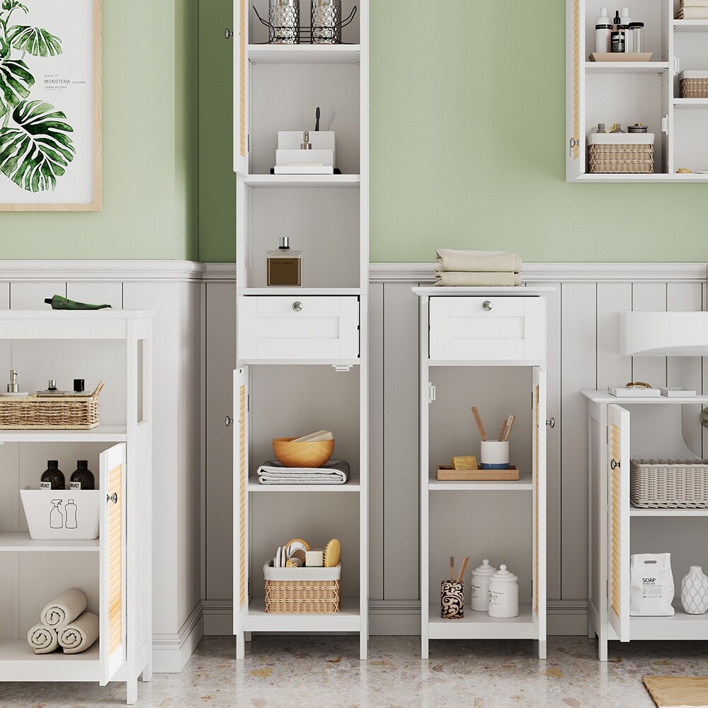 Vicco Badmöbel-Set Rosario, Weiß, moderne Serie, Badezimmer, dekorative Front, Spiegelschrank, Waschtischunterschrank, Midischrank, Hochschrank, Sideboard