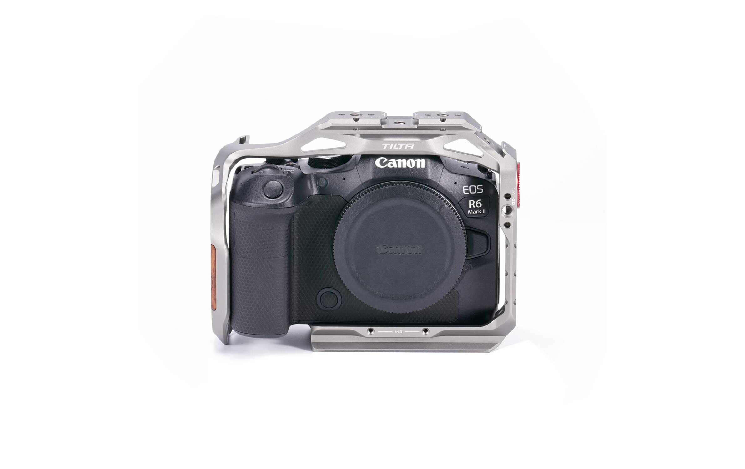Full Camera Cage für Canon R6 Mark II - Titanium GrayVerbessert die Funktionalität der Kamera und bietet gleichzeitig zusätzlichen Schutz