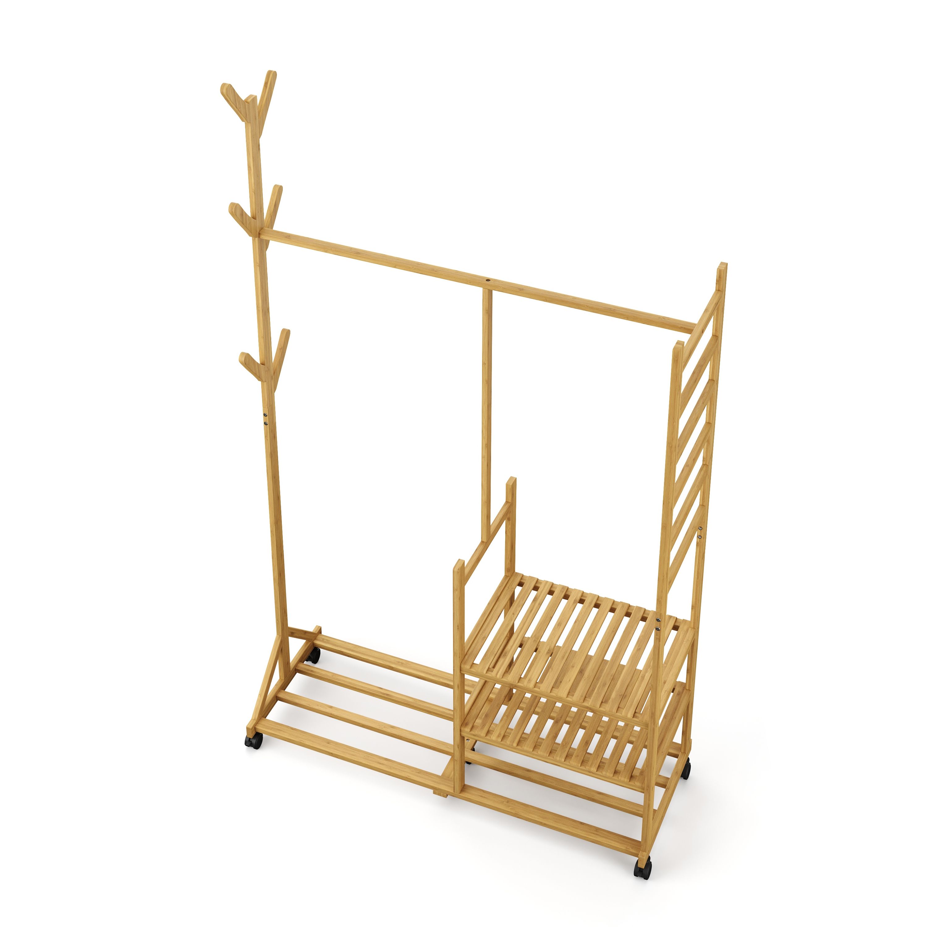 Garderobe auf Rollen Bambus BERNO 100 x 176 cm natur