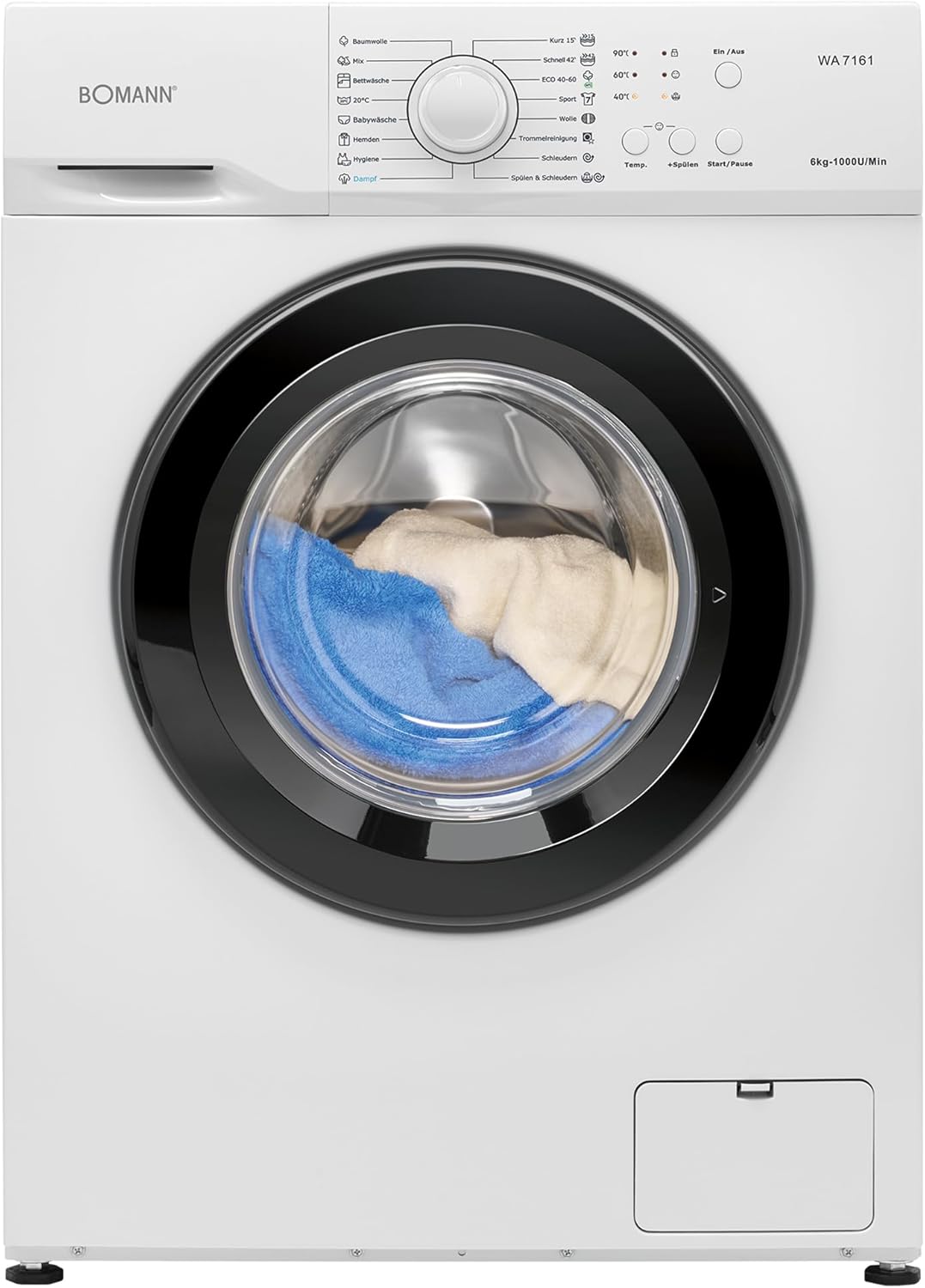 Bomann® Waschmaschine 6kg | max. 1000 U/Min. | 5 Jahre Motor-Garantie | bürstenloser DC-Motor: effizient, leise und langlebig | Temperatur bis zu 90°C | 16 Programme | Washing Machine | WA 7161