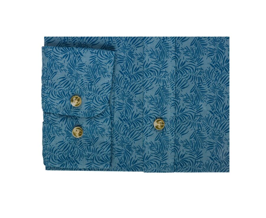Chemise coton lin homme verte à motif tropical bleu - GOBERT
