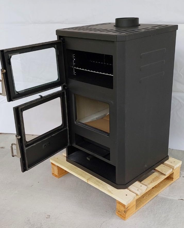 Prity FG D Kaminofen Holz 14,2 kW mit Backofen – Küchenofen Holzherd Festbrennstoffherd – Holzofen zum Kochen & Heizen – BImSchV Stufe 2 – Ø150 mm Rauchrohranschluss