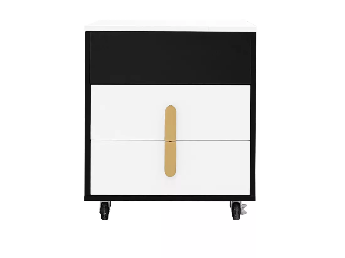 Table de chevet avec 2 tiroirs et plateau relevable - 74 x 40.2 x 71 cm - prise USB et roulettes inclus - Bois MDF - Noir et blanc