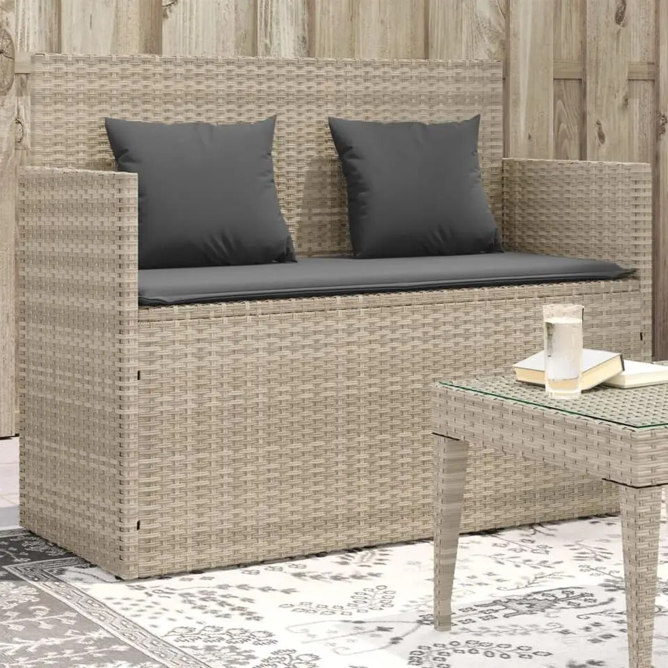 vidaXL - Tuinbank met kussens - Lichgrijs - Poly rattan - 120x50x90.5 cm