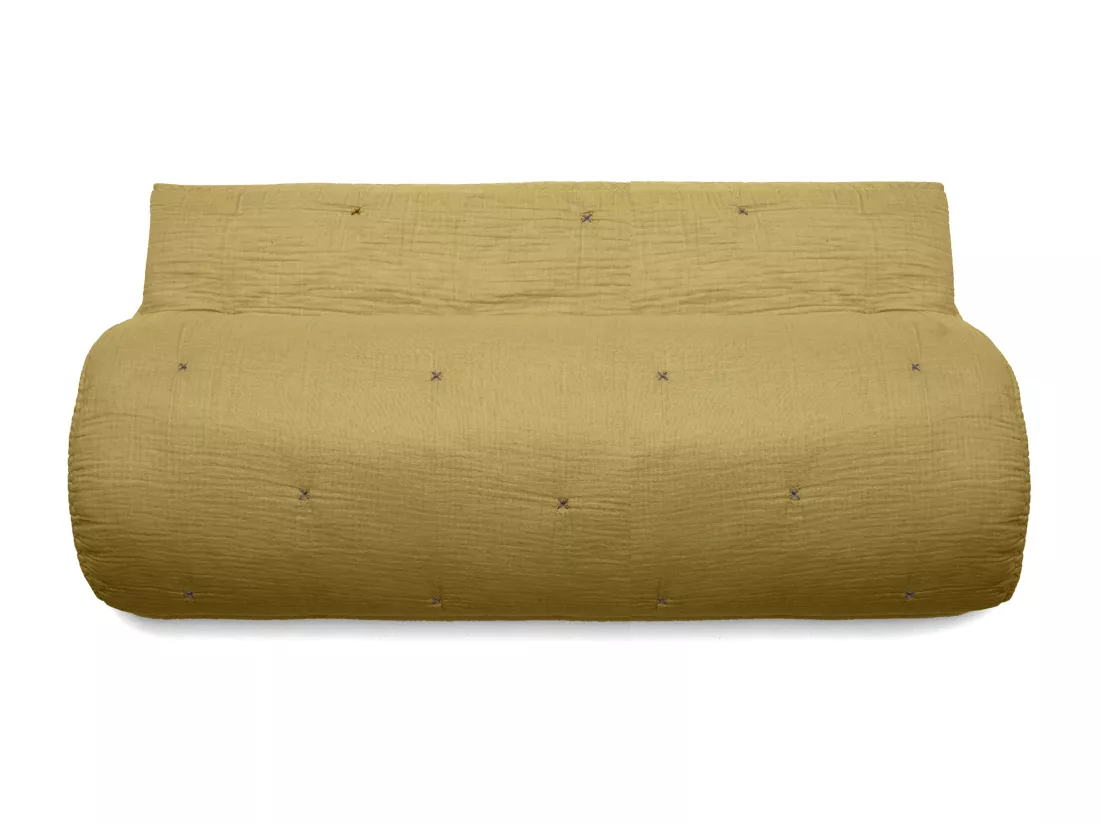 Couvre lit capitonné en mousseline de coton 260x240 cm ANDROS jaune jasmin
