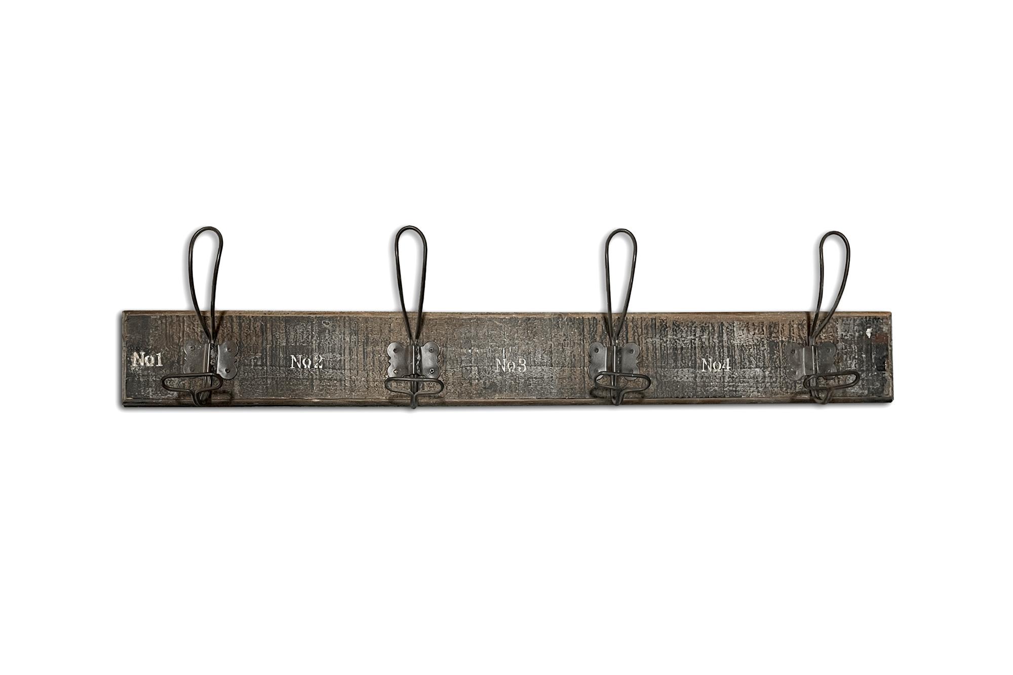 4er Wandhaken, Holz und Eisen, B 80 cm, H 16 cm, L 9 cm von fischer's lagerhaus