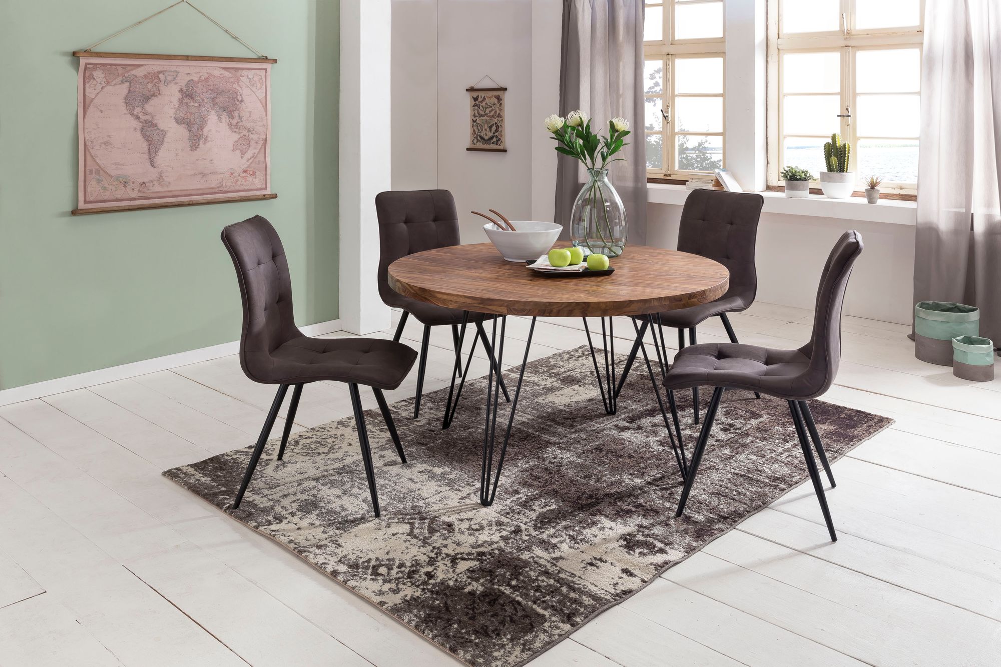KADIMA DESIGN Massivholz Esszimmertisch im Landhaus Look, 120 cm Durchmesser, runde Form